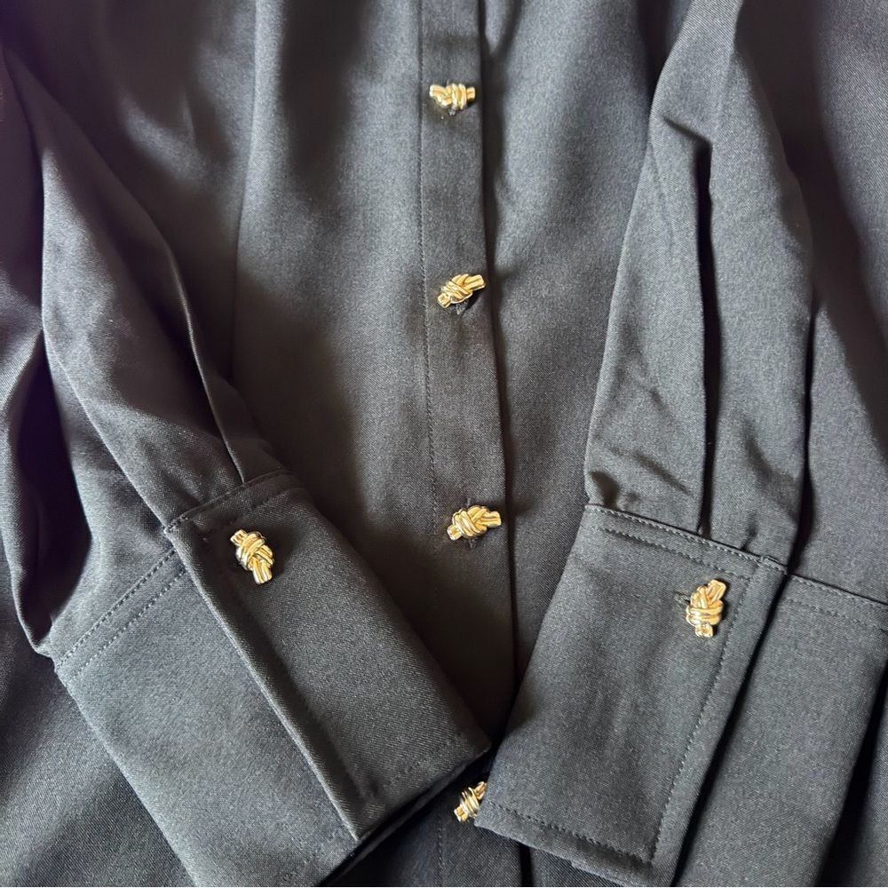 Commense Black Dress With Gold Knot Buttons Size M - Picture 7 of 10